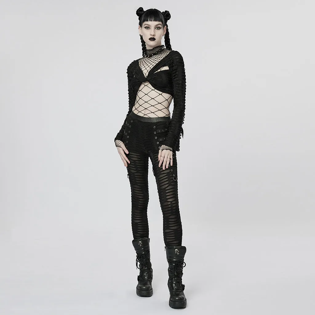 Goth Sexy Perspective Knitted Decayed Broken Hole Slim leggings