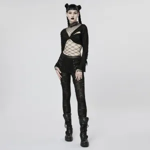 Goth Sexy Perspective Knitted Decayed Broken Hole Slim leggings