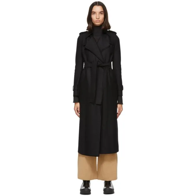 Harris Wharf London Black Pressed Wool Trench Coat