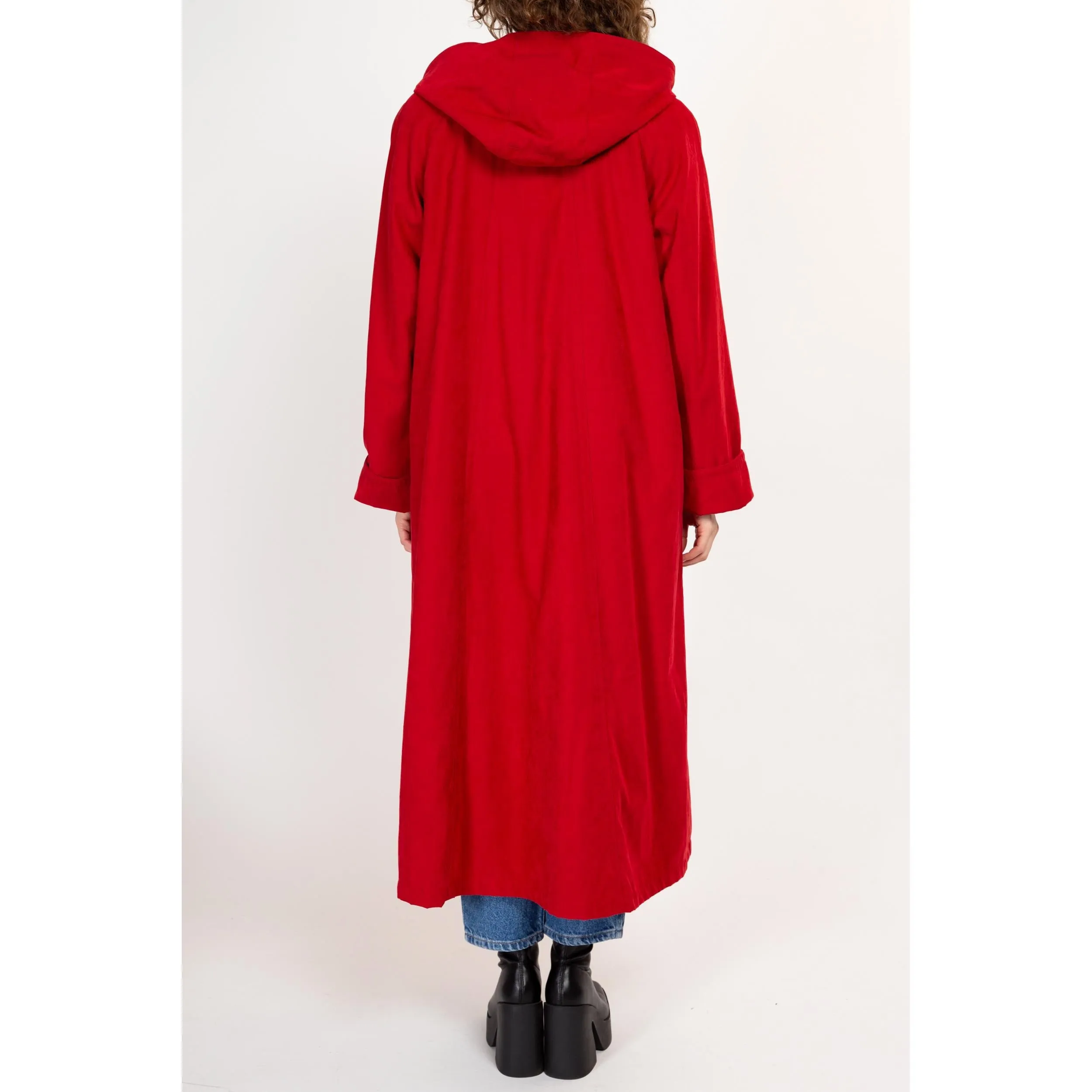 Large 90s Red Ultrasuede Hooded Trench Coat