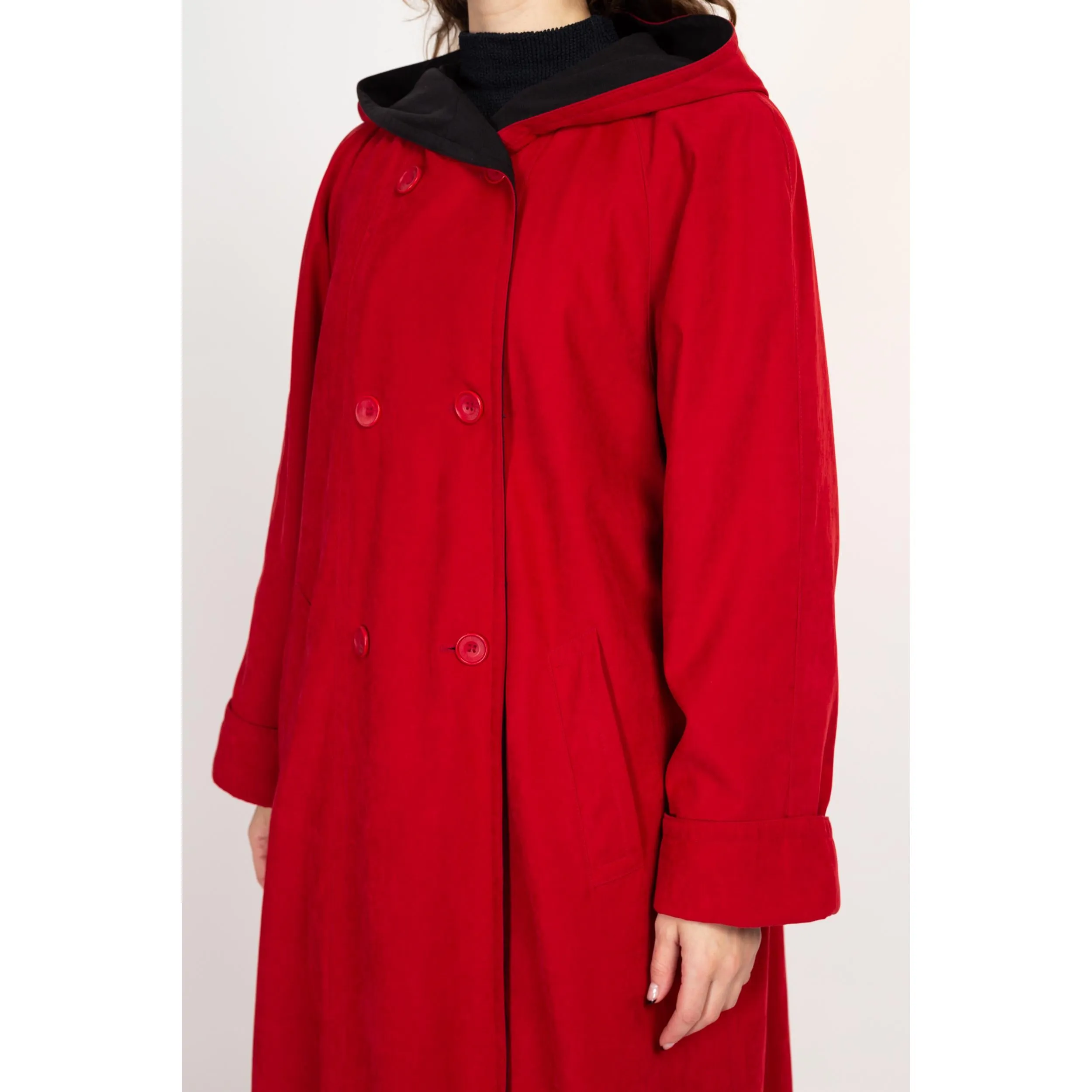 Large 90s Red Ultrasuede Hooded Trench Coat