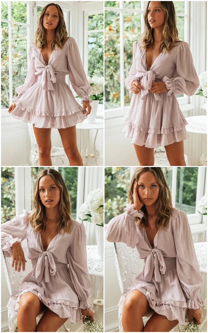 Ruffle Bow Cotton Soft Short Dress
