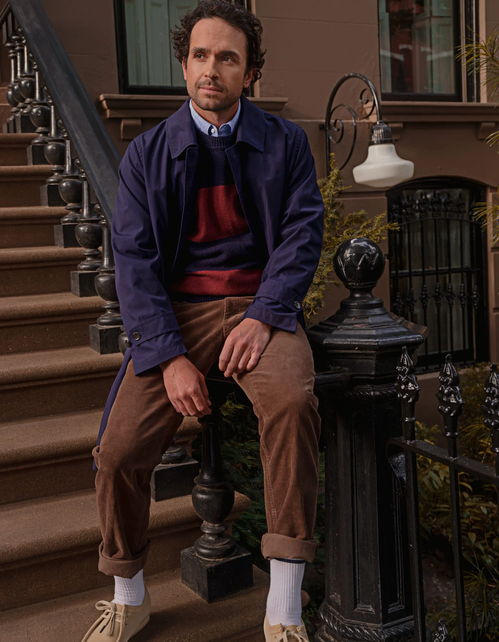 RUGBY STRIPE CREW NECK SWEATER - BURGUNDY/NAVY