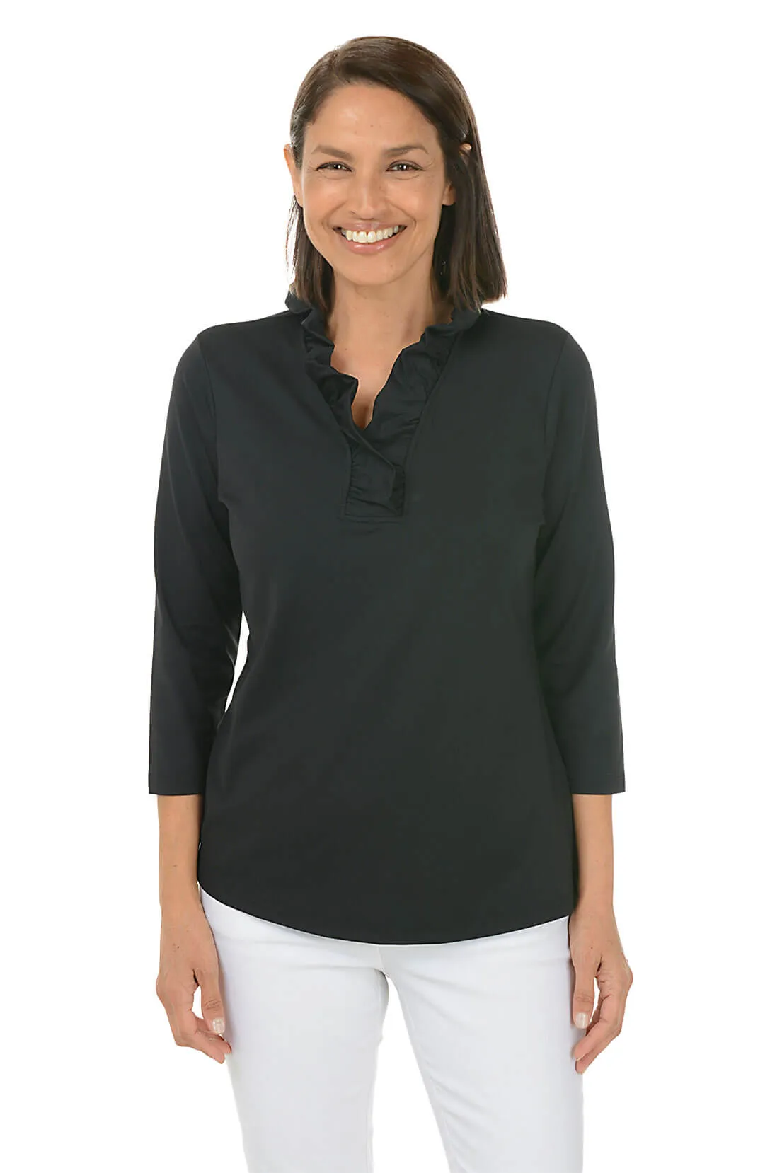 Solid Ruffle Neck UPF50  Top